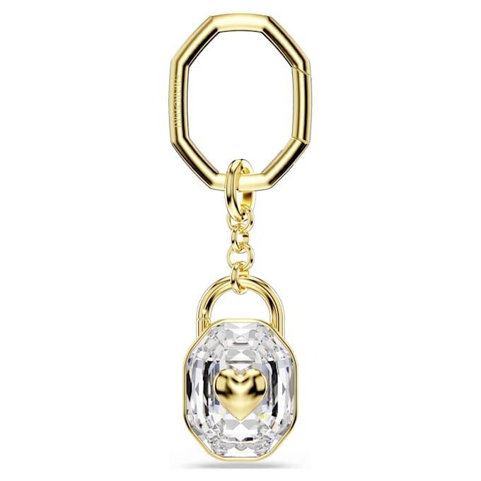 Porta-chaves com corte oval, branco, banhado a dourado Porta-chaves com corte oval, branco, banhado a dourado