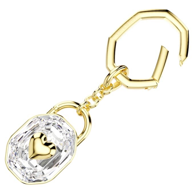 Porta-chaves com corte oval, branco, banhado a dourado Porta-chaves com corte oval, branco, banhado a dourado