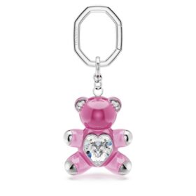 Porta-chaves Teddy Bear, rosa, banhado a ródio