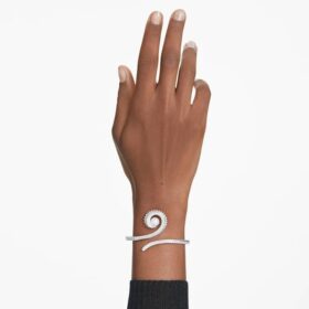 Pulseira Ariana Grande X Swarovski com pérola de cristal, corte baguete, branca, banhada a ródio