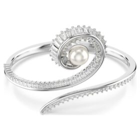Pulseira Ariana Grande X Swarovski com pérola de cristal, corte baguete, branca, banhada a ródio