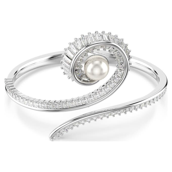 Pulseira Ariana Grande X Swarovski com pérola de cristal, corte baguete, branca, banhada a ródio Pulseira Ariana Grande X Swarovski com pérola de cristal, corte baguete, branca, banhada a ródio
