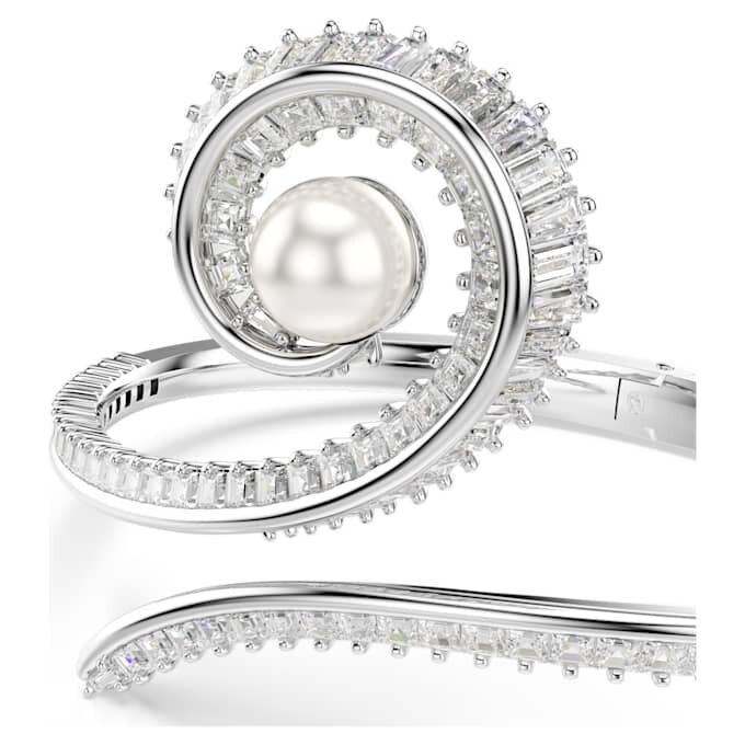 Pulseira Ariana Grande X Swarovski com pérola de cristal, corte baguete, branca, banhada a ródio Pulseira Ariana Grande X Swarovski com pérola de cristal, corte baguete, branca, banhada a ródio