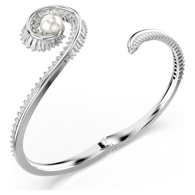 Pulseira Ariana Grande X Swarovski com pérola de cristal, corte baguete, branca, banhada a ródio Pulseira Ariana Grande X Swarovski com pérola de cristal, corte baguete, branca, banhada a ródio