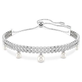 Pulseira Ariana Grande X Swarovski com pérolas de cristal, corte redondo, branca, banhada a ródio