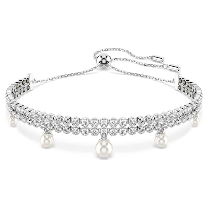 Pulseira Ariana Grande X Swarovski com pérolas de cristal, corte redondo, branca, banhada a ródio Pulseira Ariana Grande X Swarovski com pérolas de cristal, corte redondo, branca, banhada a ródio