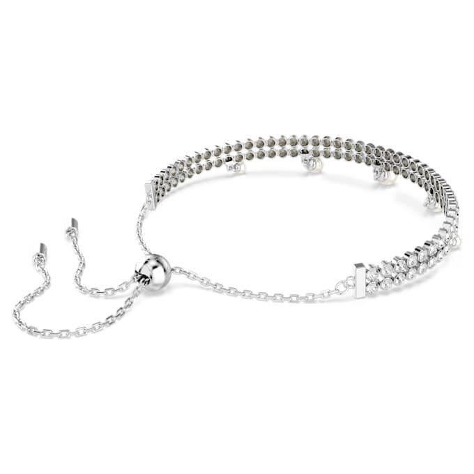 Pulseira Ariana Grande X Swarovski com pérolas de cristal, corte redondo, branca, banhada a ródio Pulseira Ariana Grande X Swarovski com pérolas de cristal, corte redondo, branca, banhada a ródio