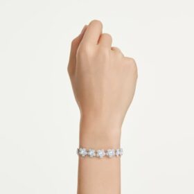 Pulseira Ariana Grande X Swarovski, corte redondo, flor, branca, banhada a ródio