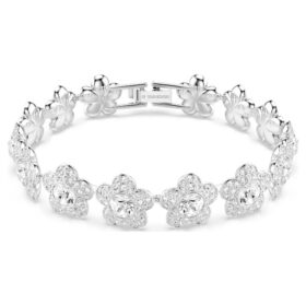 Pulseira Ariana Grande X Swarovski, corte redondo, flor, branca, banhada a ródio