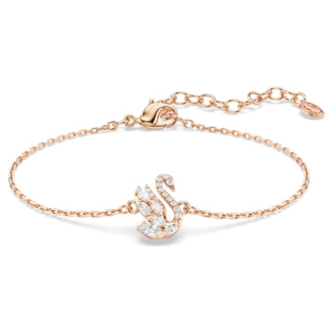 Pulseira Cisne com cortes mistos, cisne, branca, banhada a ouro rosa Pulseira Cisne com cortes mistos, cisne, branca, banhada a ouro rosa