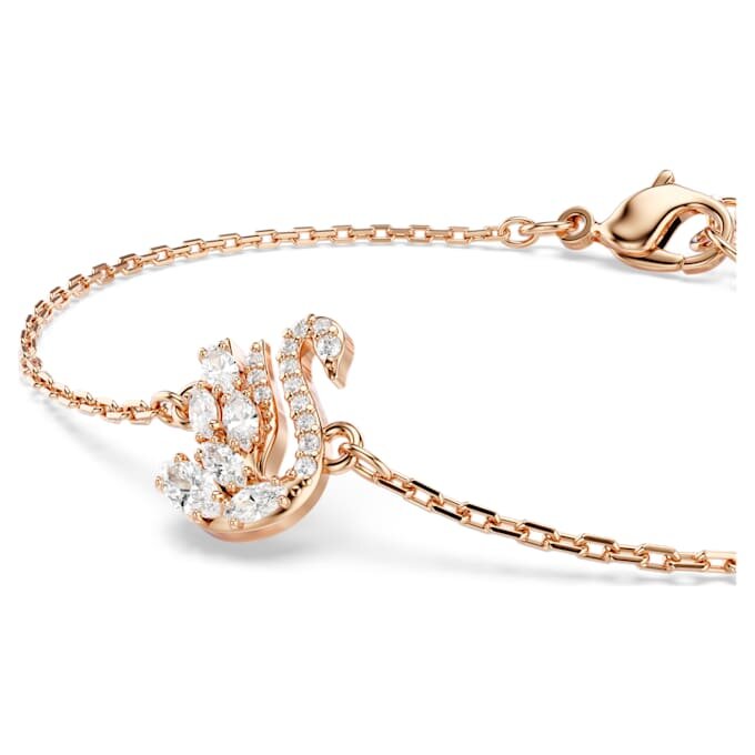 Pulseira Cisne com cortes mistos, cisne, branca, banhada a ouro rosa Pulseira Cisne com cortes mistos, cisne, branca, banhada a ouro rosa