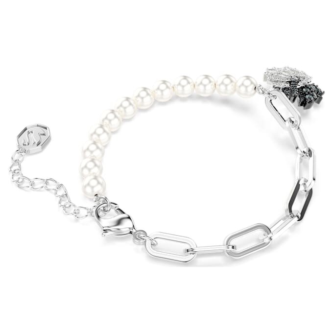 Pulseira Cisne com Pérolas de Cristal, Cisne, Preto, Acabamento em Metais Misturados Pulseira Cisne com Pérolas de Cristal, Cisne, Preto, Acabamento em Metais Misturados