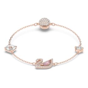 Pulseira Cisne, Rosa, com banho em tom de ouro rosa