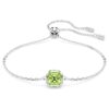 Pulseira com pedra de nascimento, corte quadrado, agosto, verde, banhada a ródio