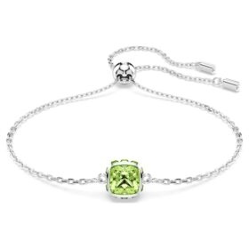 Pulseira com pedra de nascimento, corte quadrado, agosto, verde, banhada a ródio