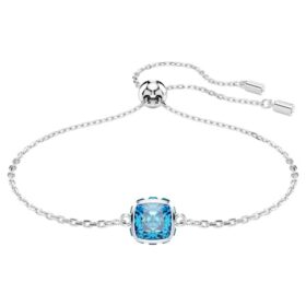 Pulseira com pedra de nascimento, corte quadrado, dezembro, azul, banhada a ródio