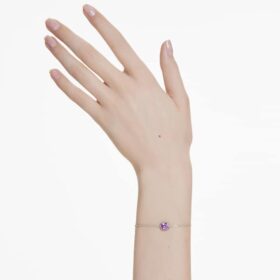 Pulseira com pedra de nascimento, corte quadrado, fevereiro, roxo, banhada a ródio