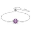 Pulseira com pedra de nascimento, corte quadrado, fevereiro, roxo, banhada a ródio