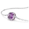 Pulseira com pedra de nascimento, corte quadrado, fevereiro, roxo, banhada a ródio