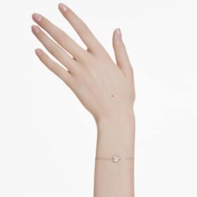 Pulseira com pedra de nascimento, corte quadrado, junho, rosa, banhada a ródio