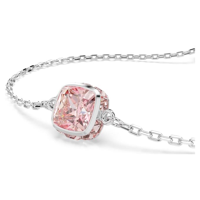 Pulseira com pedra de nascimento, corte quadrado, junho, rosa, banhada a ródio Pulseira com pedra de nascimento, corte quadrado, junho, rosa, banhada a ródio