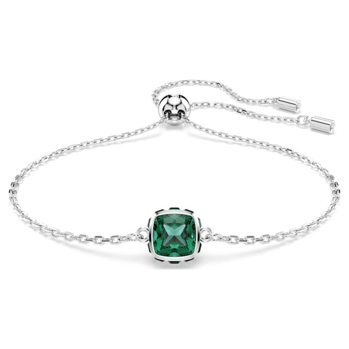 Pulseira com pedra de nascimento, corte quadrado, maio, verde, banhada a ródio Pulseira com pedra de nascimento, corte quadrado, maio, verde, banhada a ródio