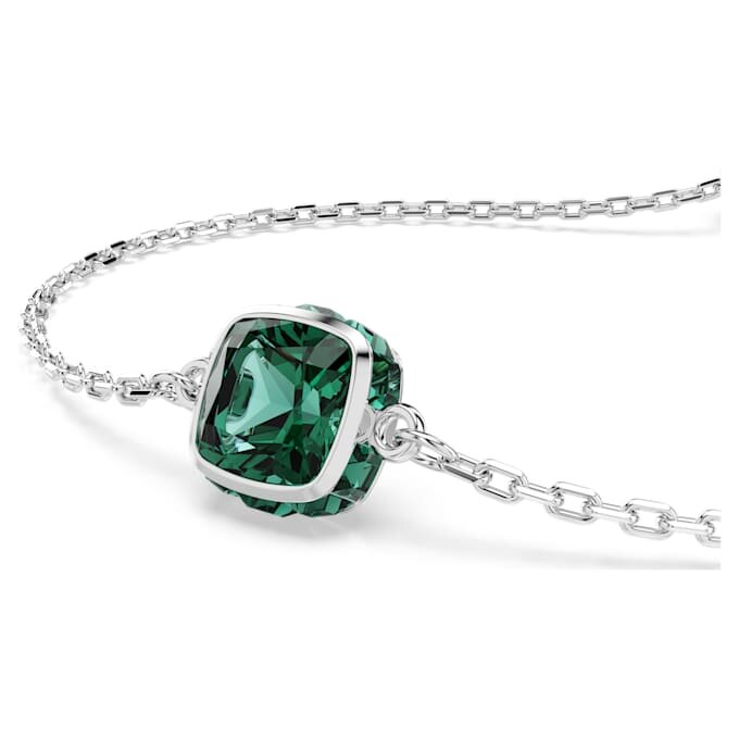 Pulseira com pedra de nascimento, corte quadrado, maio, verde, banhada a ródio Pulseira com pedra de nascimento, corte quadrado, maio, verde, banhada a ródio