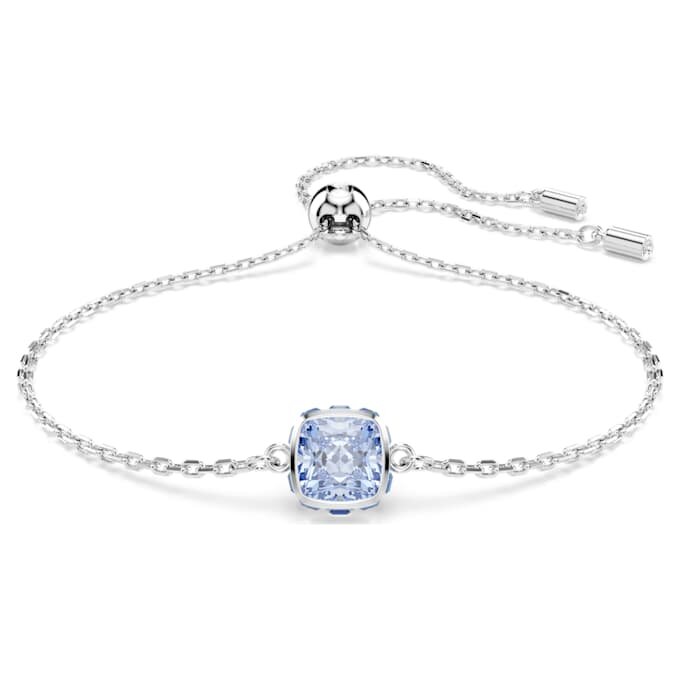 Pulseira com pedra de nascimento, corte quadrado, março, azul, banhada a ródio Pulseira com pedra de nascimento, corte quadrado, março, azul, banhada a ródio