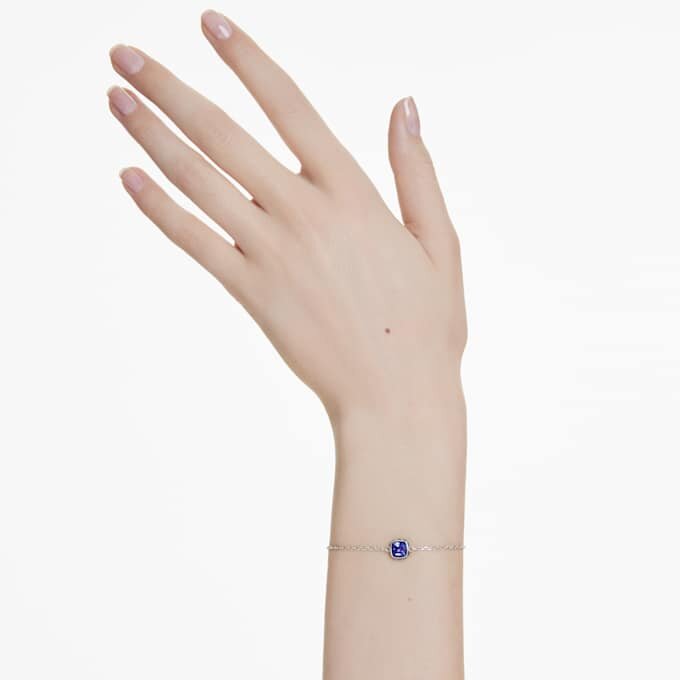 Pulseira com pedra de nascimento, corte quadrado, setembro, azul, banhada a ródio Pulseira com pedra de nascimento, corte quadrado, setembro, azul, banhada a ródio