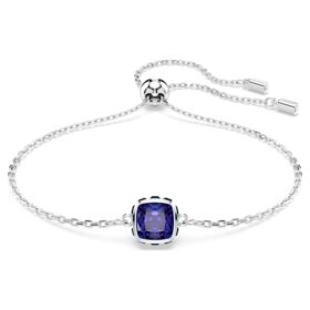 Pulseira com pedra de nascimento, corte quadrado, setembro, azul, banhada a ródio