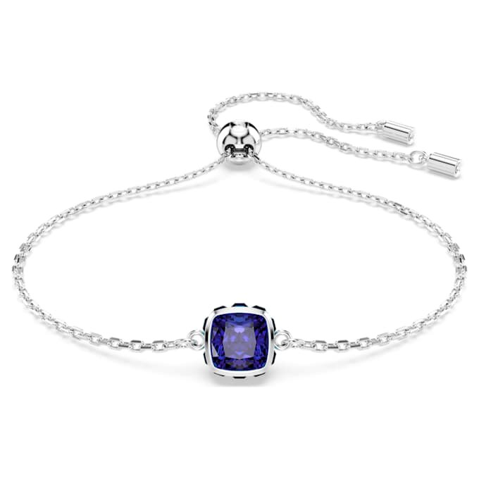 Pulseira com pedra de nascimento, corte quadrado, setembro, azul, banhada a ródio Pulseira com pedra de nascimento, corte quadrado, setembro, azul, banhada a ródio
