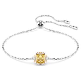 Pulseira com pedra de nascimento de corte quadrado, novembro, amarela, banhada a ródio