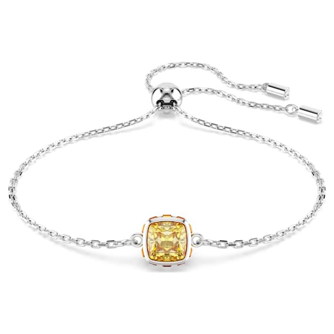 Pulseira com pedra de nascimento de corte quadrado, novembro, amarela, banhada a ródio Pulseira com pedra de nascimento de corte quadrado, novembro, amarela, banhada a ródio