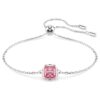 Pulseira com pedra de nascimento de corte quadrado, outubro, rosa, banhada a ródio