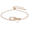Pulseira Constella com pérola de cristal, corte redondo, branca, banhada a ouro rosa