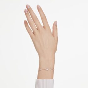 Pulseira Constella com pérolas de cristal, cortes redondos, branca, banhada a ouro rosa