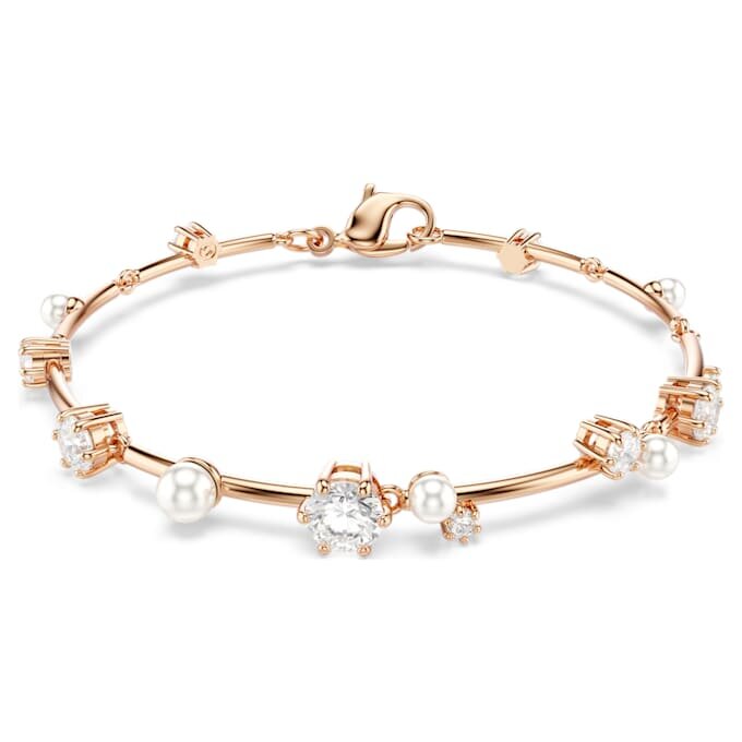 Pulseira Constella com pérolas de cristal, cortes redondos, branca, banhada a ouro rosa Pulseira Constella com pérolas de cristal, cortes redondos, branca, banhada a ouro rosa