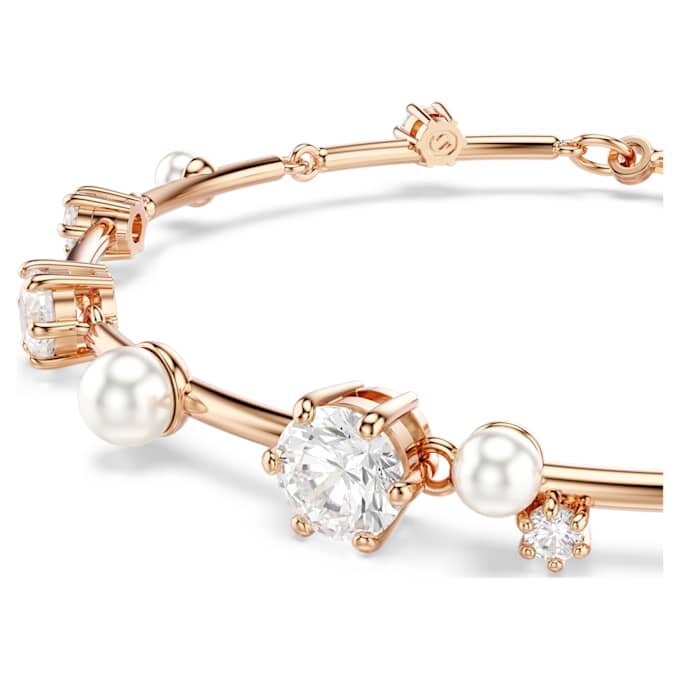 Pulseira Constella com pérolas de cristal, cortes redondos, branca, banhada a ouro rosa Pulseira Constella com pérolas de cristal, cortes redondos, branca, banhada a ouro rosa