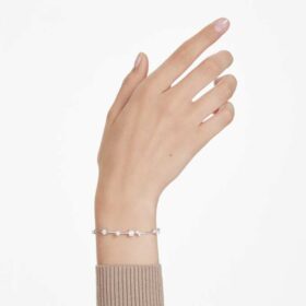 Pulseira Constella com pérolas de cristal, cortes redondos, branca, banhada a ródio