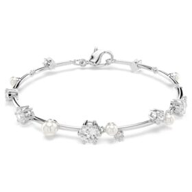 Pulseira Constella com pérolas de cristal, cortes redondos, branca, banhada a ródio