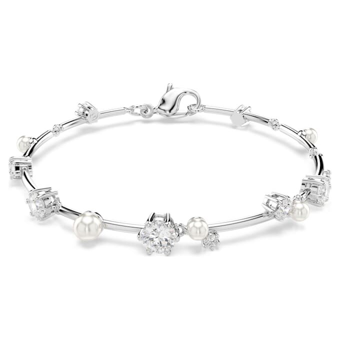 Pulseira Constella com pérolas de cristal, cortes redondos, branca, banhada a ródio Pulseira Constella com pérolas de cristal, cortes redondos, branca, banhada a ródio