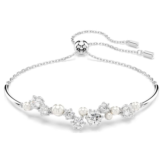 Pulseira Constella com pérolas de cristal, cortes redondos, branca, banhada a ródio Pulseira Constella com pérolas de cristal, cortes redondos, branca, banhada a ródio