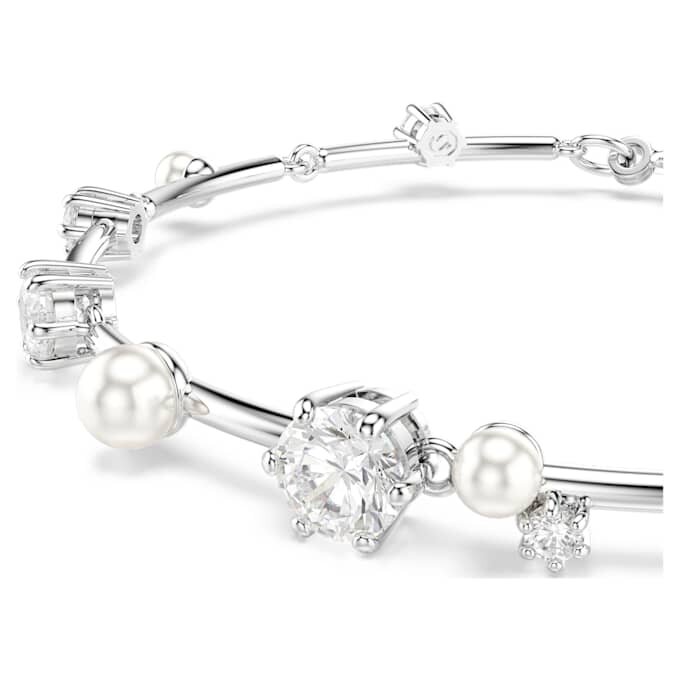 Pulseira Constella com pérolas de cristal, cortes redondos, branca, banhada a ródio Pulseira Constella com pérolas de cristal, cortes redondos, branca, banhada a ródio