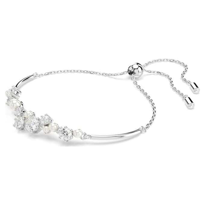 Pulseira Constella com pérolas de cristal, cortes redondos, branca, banhada a ródio Pulseira Constella com pérolas de cristal, cortes redondos, branca, banhada a ródio