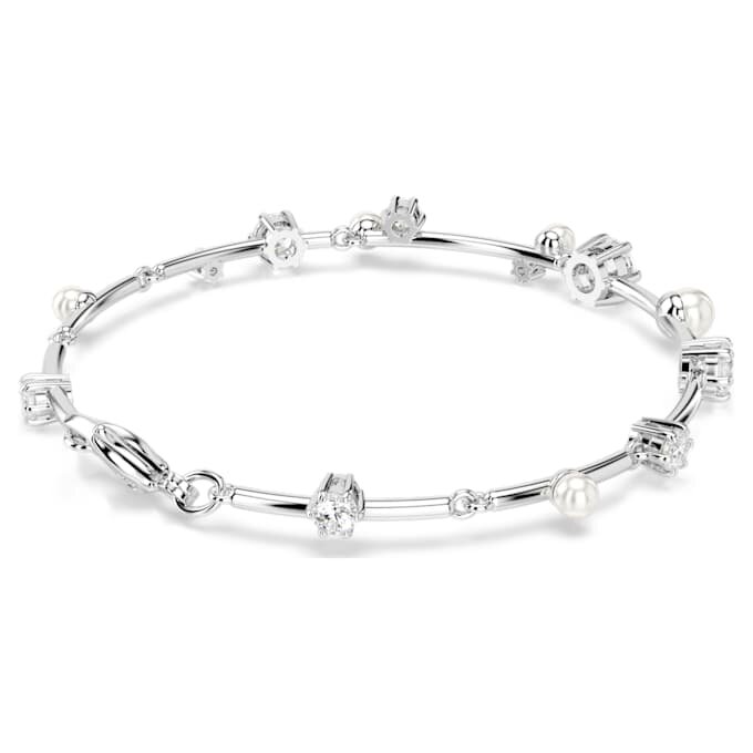 Pulseira Constella com pérolas de cristal, cortes redondos, branca, banhada a ródio Pulseira Constella com pérolas de cristal, cortes redondos, branca, banhada a ródio