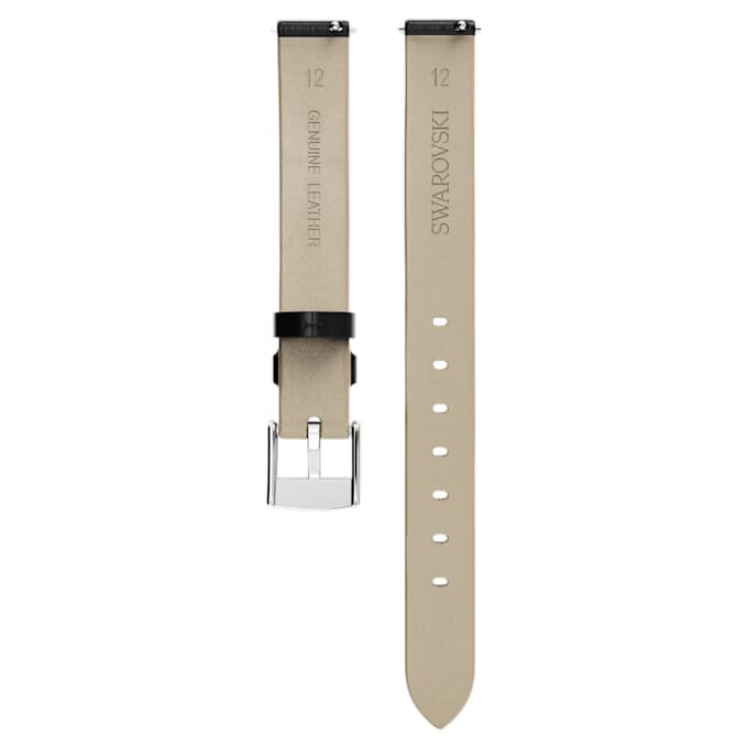 Pulseira de relógio com 12 mm (0,47″) de largura, em pele, preta, aço inoxidável Pulseira de relógio com 12 mm (0,47″) de largura, em pele, preta, aço inoxidável