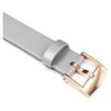 Pulseira de relógio com 12 mm (0,47″) de largura, em pele, tom prateado, acabamento em tom de ouro rosa