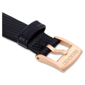 Pulseira de relógio com 13 mm (0,51″) de largura, em pele, preta, com acabamento em tom de ouro rosa Pulseira de relógio com 13 mm (0,51″) de largura, em pele, preta, com acabamento em tom de ouro rosa