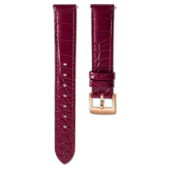 Pulseira de relógio com 15 mm (0,59″) de largura, em couro com costura, vermelha, com acabamento em tom de ouro rosa Pulseira de relógio com 15 mm (0,59″) de largura, em couro com costura, vermelha, com acabamento em tom de ouro rosa
