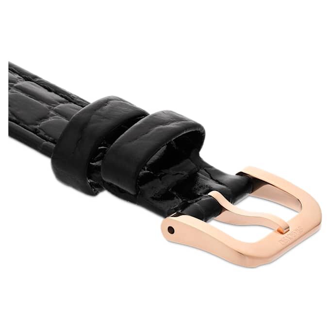 Pulseira de relógio com 16 mm (0,63″) de largura, em couro com costura, preta, com acabamento em tom de ouro rosa Pulseira de relógio com 16 mm (0,63″) de largura, em couro com costura, preta, com acabamento em tom de ouro rosa